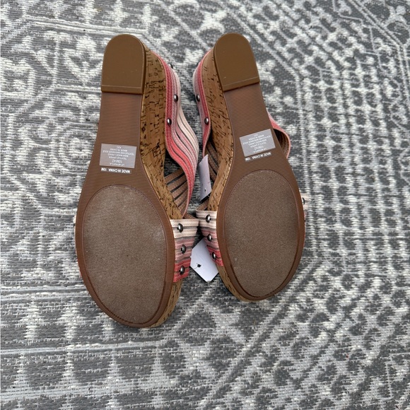 Lucky Brand Pink and Tan Wedge Sandals